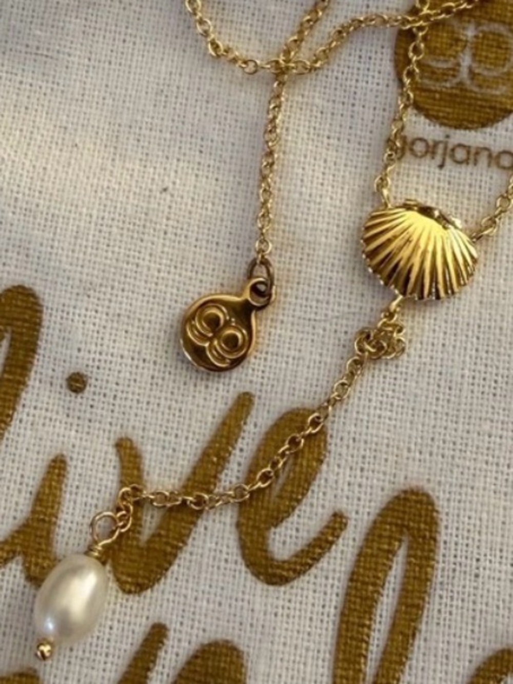 Gorjana Gold Layered Shell & Pearl Drop Necklace